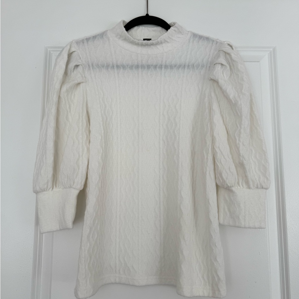 SHEIN White Textured Puff Sleeve Top